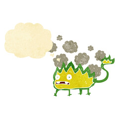 cartoon little fire demon with thought bubble