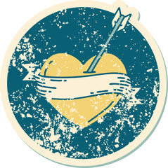 distressed sticker tattoo style icon of an arrow heart and banner