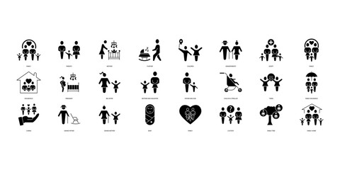 Family icons set. Set of editable stroke icons.Vector set of Family