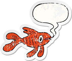 cartoon fish and speech bubble distressed sticker