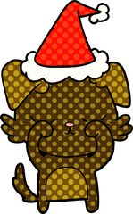 cute comic book style illustration of a dog wearing santa hat