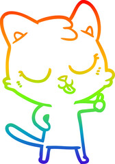 rainbow gradient line drawing happy cartoon cat