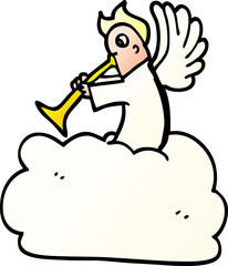 cartoon doodle angel on cloud with trumpet