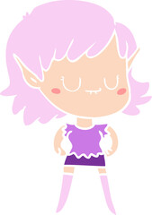 happy flat color style cartoon elf girl