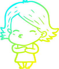 cold gradient line drawing cartoon woman