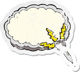 retro distressed sticker of a cartoon microphone and space for text cloud