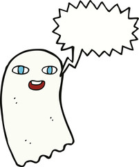 funny cartoon ghost with speech bubble