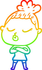 rainbow gradient line drawing cartoon calm woman