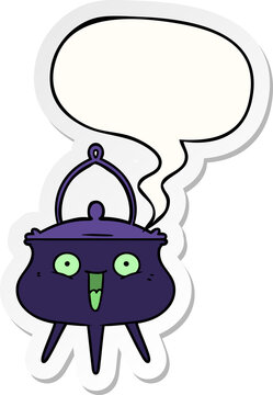 halloween cauldron cartoon and speech bubble sticker