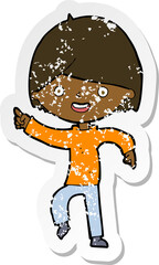 retro distressed sticker of a cartoon man pointing