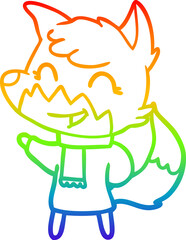 rainbow gradient line drawing happy cartoon fox