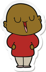 sticker of a happy cartoon bald man