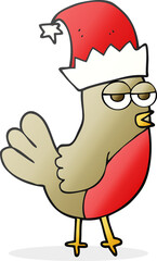 cartoon robin in christmas hat