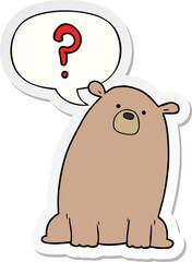 cartoon curious bear and speech bubble sticker
