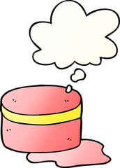 cartoon beauty lotion tub and thought bubble in smooth gradient style