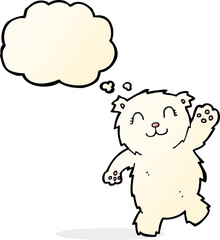 cartoon waving polar bear with thought bubble