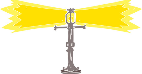 flat color illustration of a cartoon shining street lamp