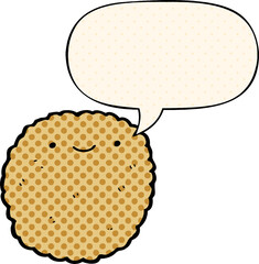 cartoon biscuit and speech bubble in comic book style
