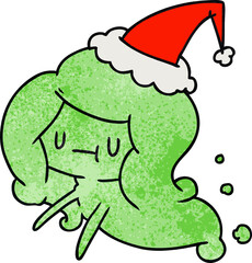 christmas textured cartoon of kawaii ghost