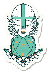 elf fighter with natural twenty dice roll sticker