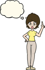 cartoon woman explaining her point with thought bubble