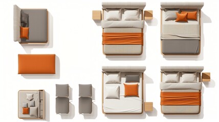 bed furniture on top view for architecture use. florplan concept