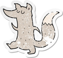 retro distressed sticker of a cartoon cute wolf
