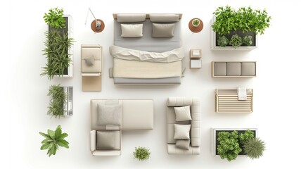 bed furniture on top view for architecture use. florplan concept