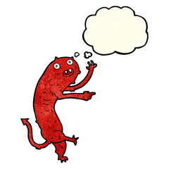 cartoon gross little monster with thought bubble