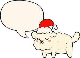 cute christmas dog and speech bubble in comic book style