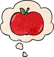 cartoon apple and thought bubble in grunge texture pattern style