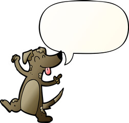 cartoon dancing dog and speech bubble in smooth gradient style