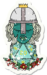 orc fighter character with natural twenty dice roll illustration