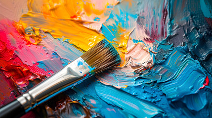 Obraz premium A vibrant illustration of a paintbrush and palette dancing together