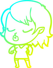 cold gradient line drawing cute cartoon vampire girl