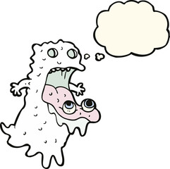cartoon gross ghost with thought bubble