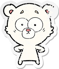 distressed sticker of a surprised polar bear cartoon