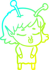 cold gradient line drawing cute alien girl cartoon