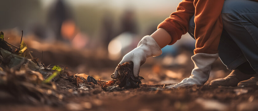 Child Collecting Garbage Taking Care Of The Environment Giving Setting An Example For Adults