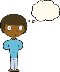 cartoon curious boy with thought bubble