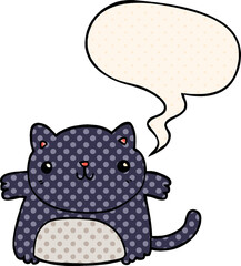 cartoon cat and speech bubble in comic book style
