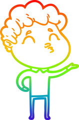 rainbow gradient line drawing cartoon man pouting