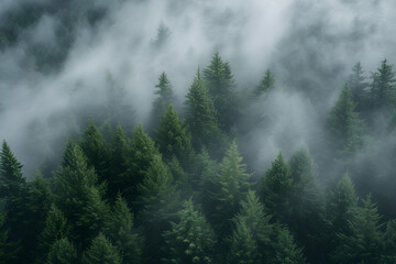 Enigmatic Foggy Forest With Abundant Trees