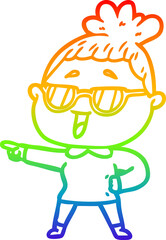 rainbow gradient line drawing cartoon happy woman wearing spectacles