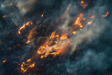 Inferno Skies: Captivating Aerial View of a Fiery Conflagration