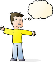 cartoon surprised man with thought bubble