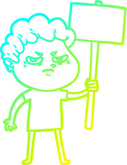 cold gradient line drawing cartoon angry man