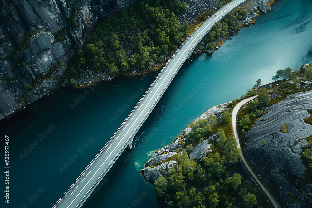 Wall mural Aerial View of a Bridge Over a River