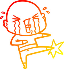 warm gradient line drawing cartoon crying bald man