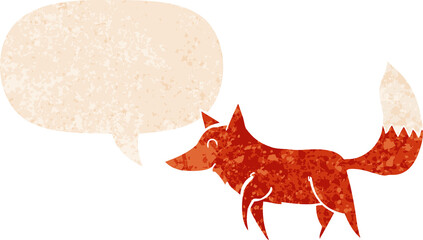 cartoon wolf and speech bubble in retro textured style